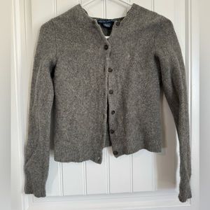 Ralph Lauren Women’s Gray Cropped Cardigan Wool Button Down Sweater Size XL